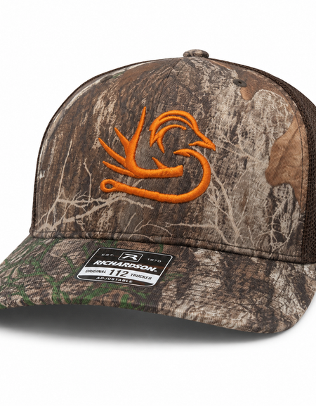 Southern Down Outfitters Richardson Real Tree Edge Orange Logo Hat