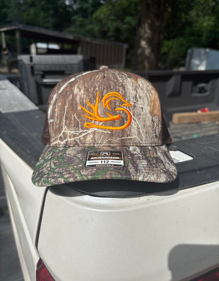 Southern Down Outfitters Richardson Real Tree Edge Orange Logo Hat